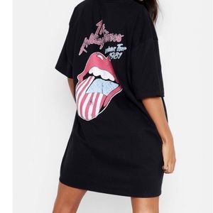 the Rolling Stones Black Mini Dress with Red & White Tongue Graphic